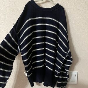 CeCe Navy and White Striped Sweater